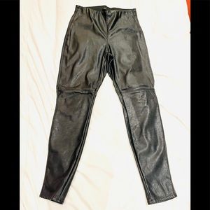 H&M Black Vegan Leather Leggins elastic  high-waist waistband size 10, A+